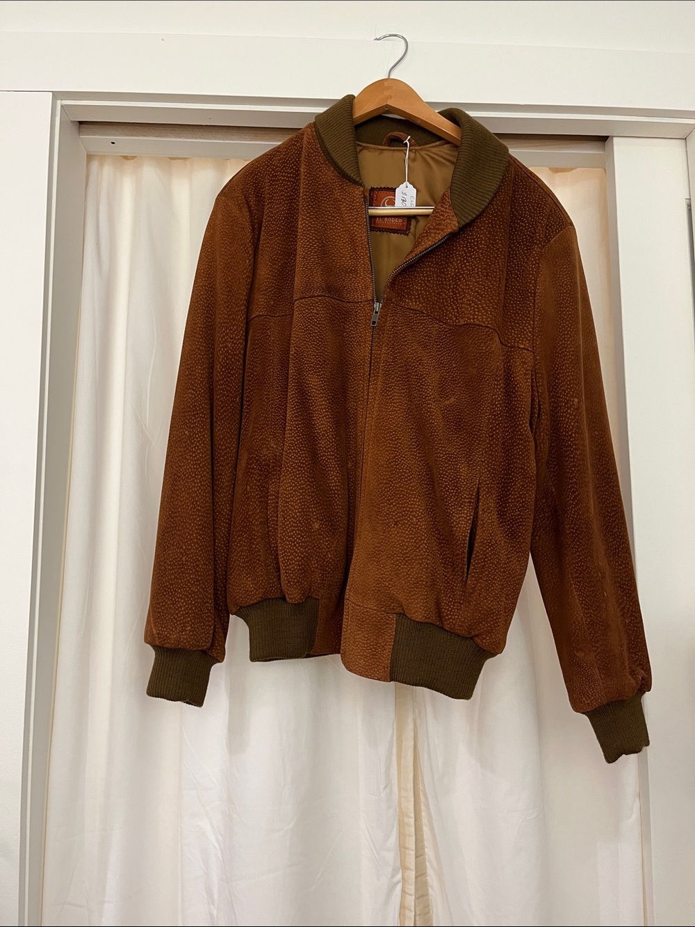 Men's Brown Suede Zip-Front Bomber Jacket